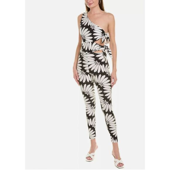 NWT FARM Rio Copacabana One Shoulder Jumpsuit Black White Women's Size XS - Picture 1 of 9